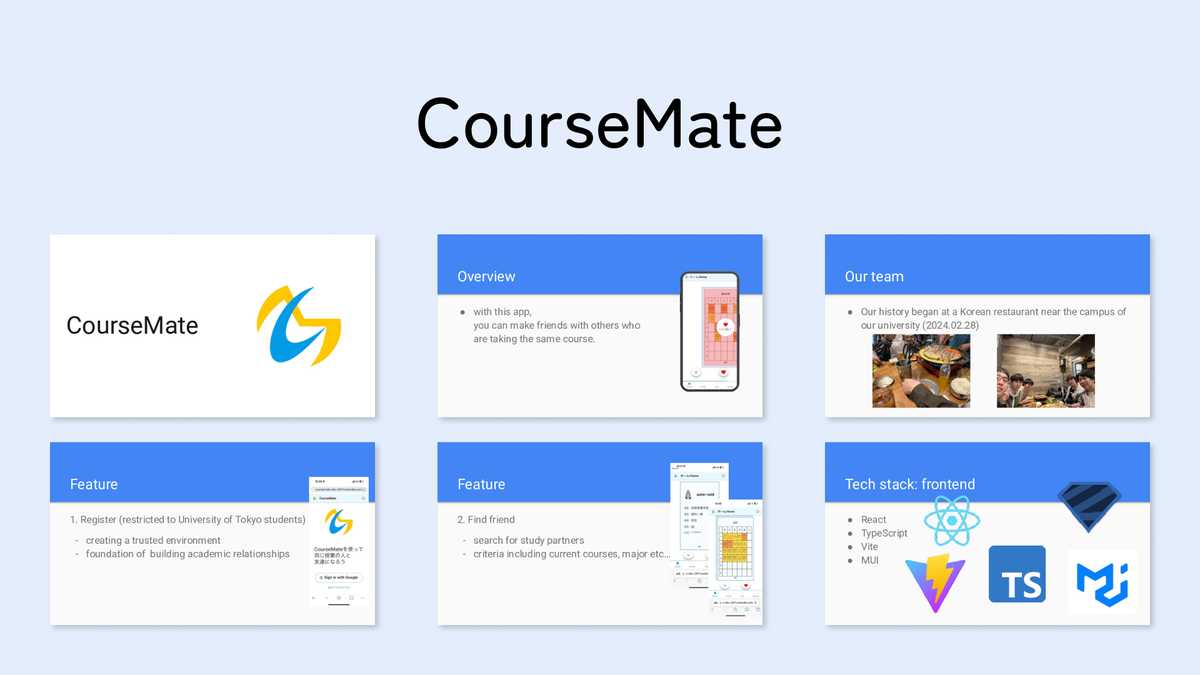 CourseMateの紹介のスライド